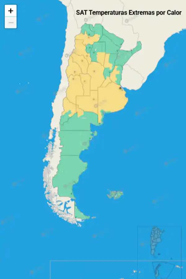 Mapa de alertas por calor extremo del Servicio Meteorológico Nacional
