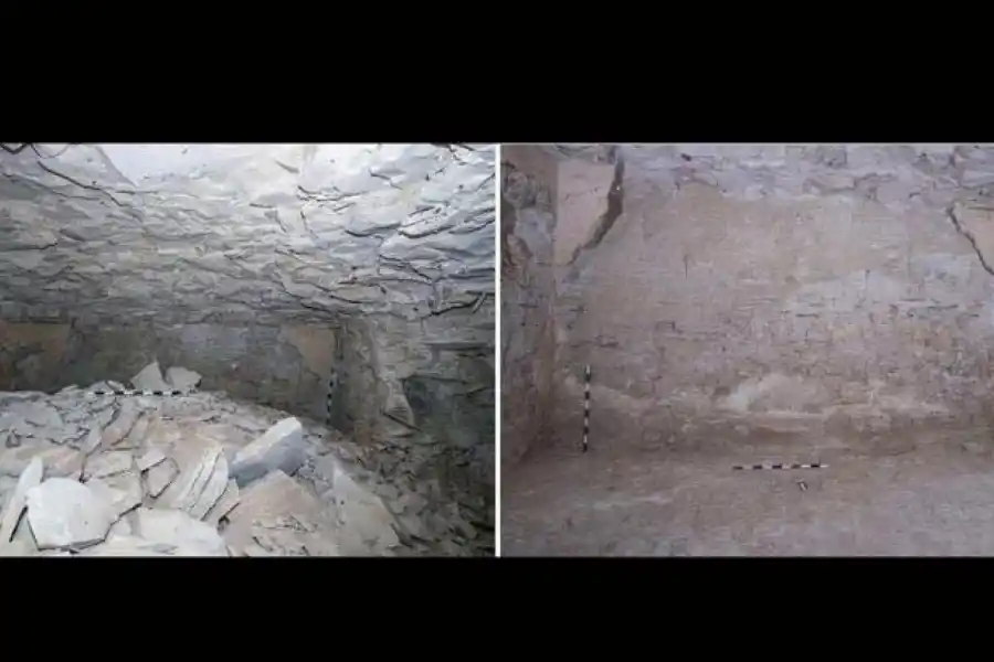 Cámara antes y después de la limpieza en la tumba del faraón Tutmosis II.