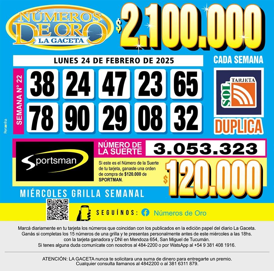 Los Números de Oro de LA GACETA del 24 de febrero de 2025