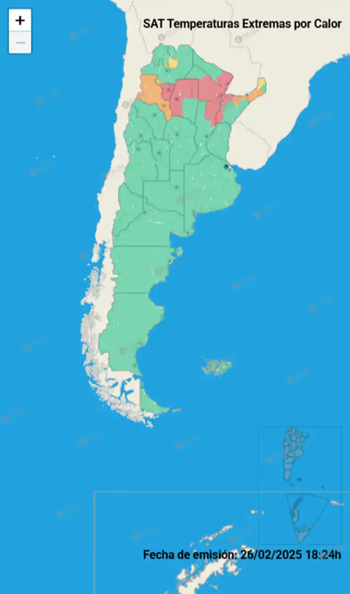 Mapa de alertas del Servicio Meteorológico Nacional