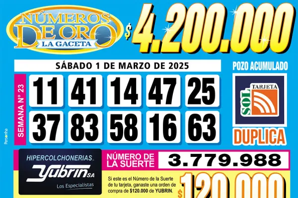 Los Números de Oro de LA GACETA del 1 de marzo de 2025