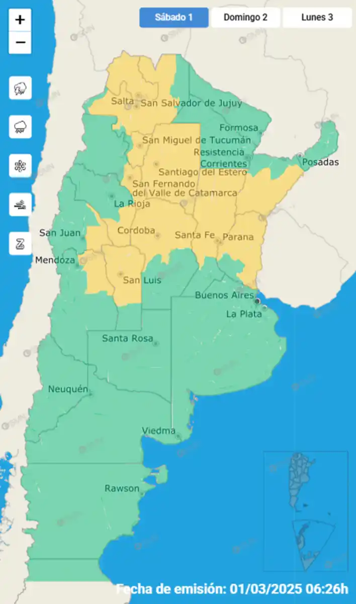 Fin de semana con alerta amarilla por tormentas en 13 provincias