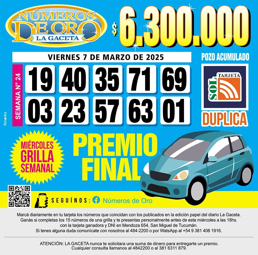 Los Números de Oro de LA GACETA del 7 de marzo de 2025