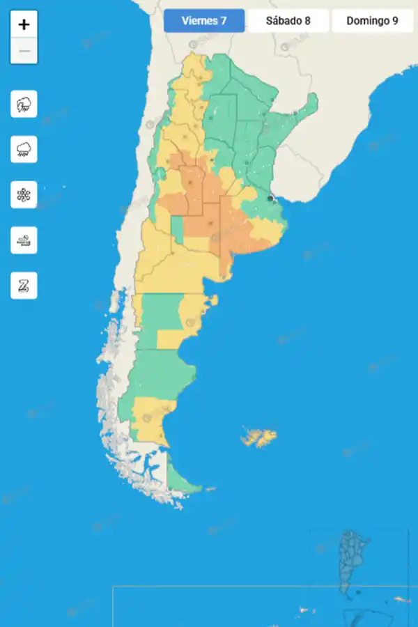 Mapa de alertas del Servicio Meteorológico Nacional