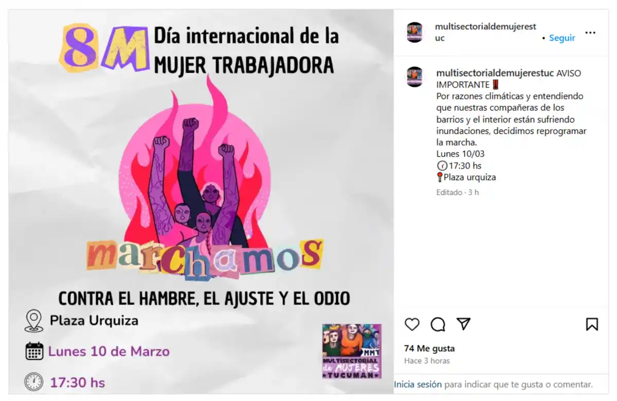 Por el temporal, se reprogramó la marcha del 8M en Tucumán