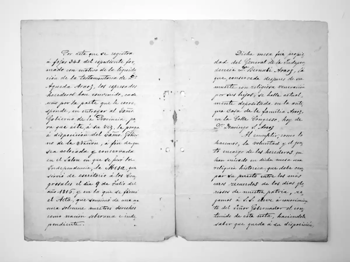 DONACIÓN HISTÓRICA. El escrito de cesión de la mesa por parte de los herederos de Bernabé Aráoz. 