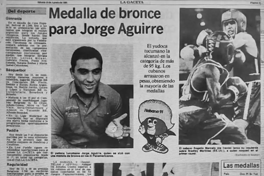 EN LOS PANAMERICANOS. La publicación de LA GACETA cuando Aguirre ganó en La Habana. La medalla del tucumano fue una de las siete que aportó el judo al país. 