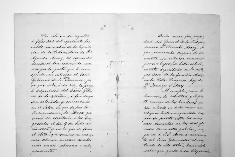 DONACIÓN HISTÓRICA. El escrito de cesión de la mesa por parte de los herederos de Bernabé Aráoz. 