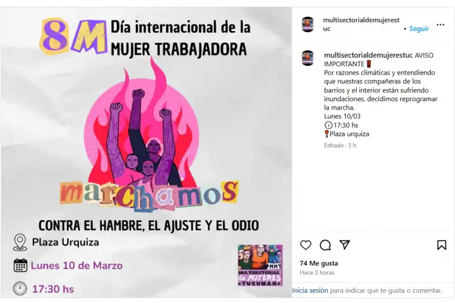 Por el temporal, se reprogramó la marcha del 8M en Tucumán