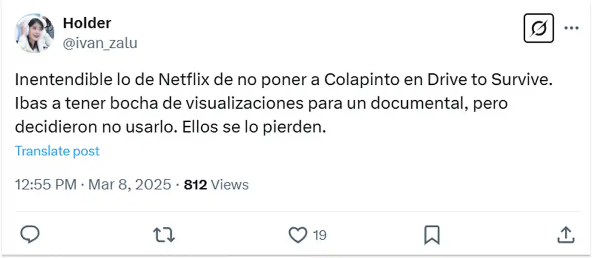 ¿Netflix ocultó a Colapinto en Drive to Survive? La decepción de los argentinos en redes sociales