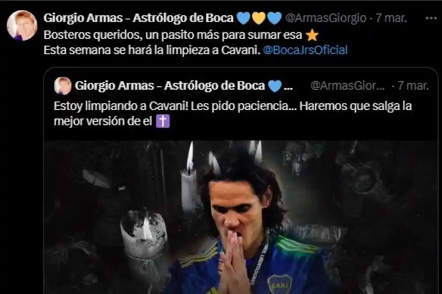 El astrólogo de Boca habló sobre un posible embrujo a Cavani: “Lo estamos limpiando”