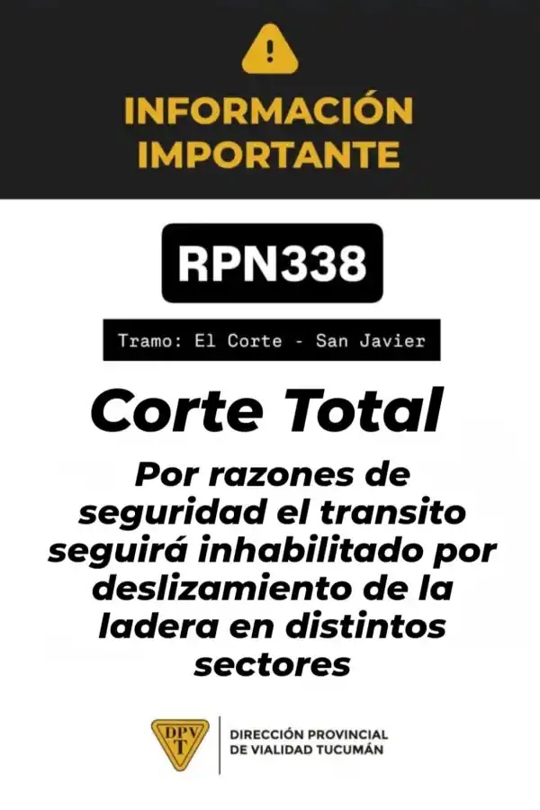 La ruta que conduce a San Javier sigue cortada a causa de un derrumbe