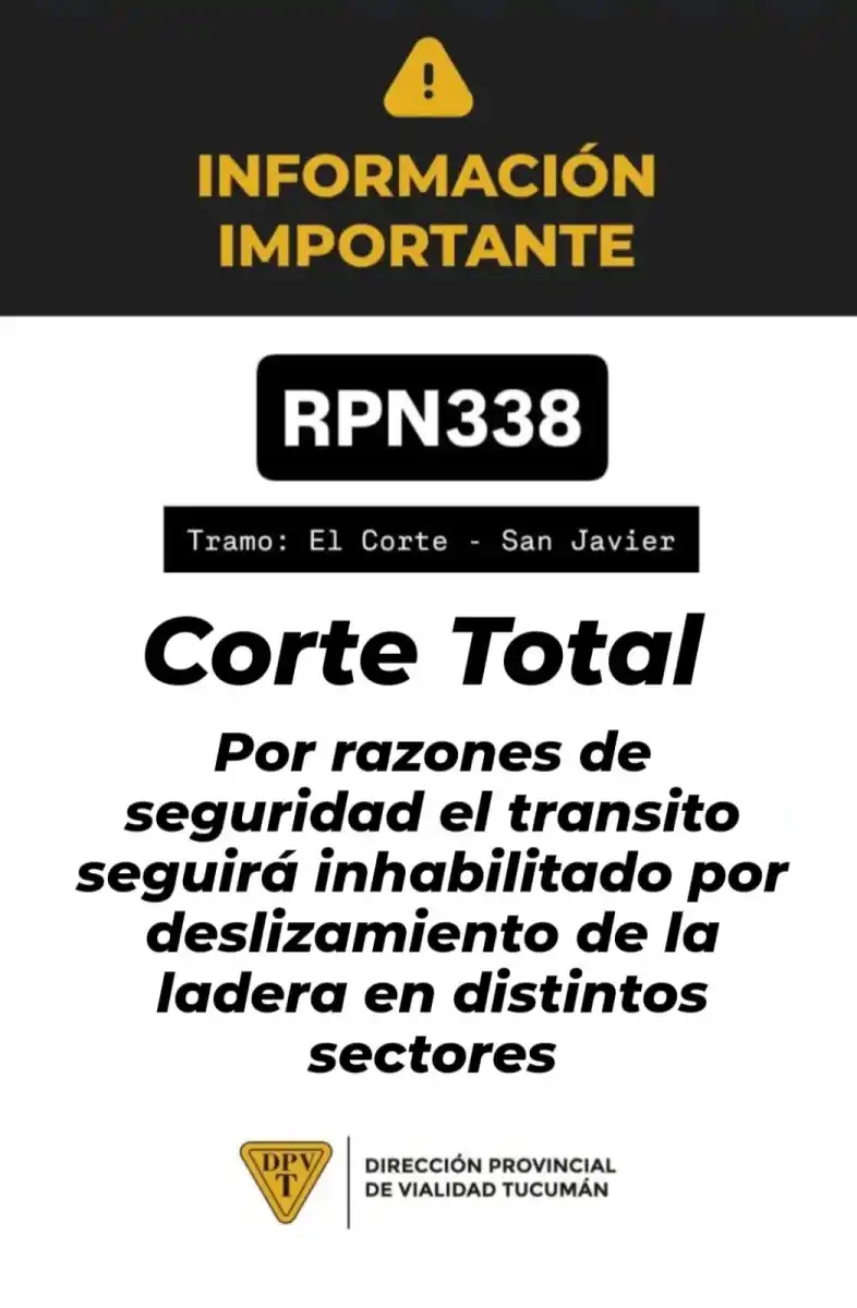 La ruta que conduce a San Javier sigue cortada a causa de un derrumbe