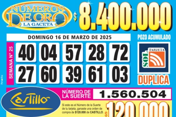 Los Números de Oro de LA GACETA del domingo 16 de marzo de 2025