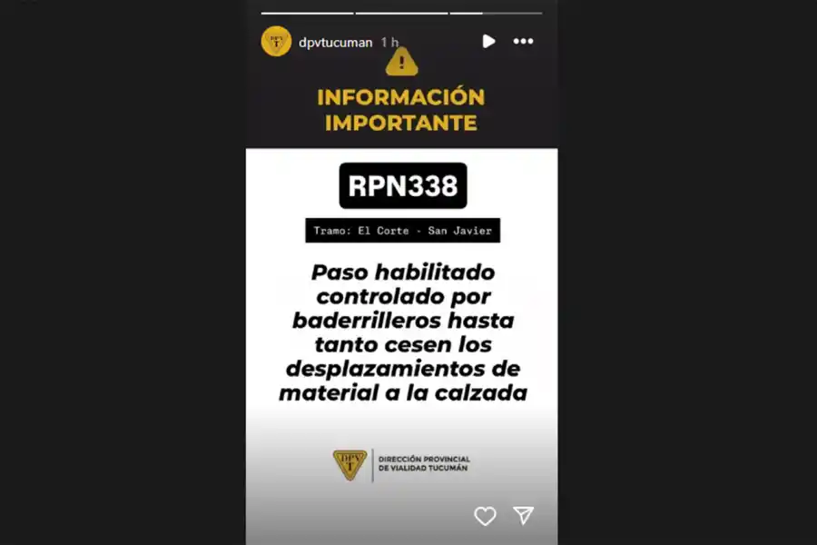EN SUS REDES. Vialidad de la provincia anunció la habilitación del paso entre el pie del cerro y San Javier.
