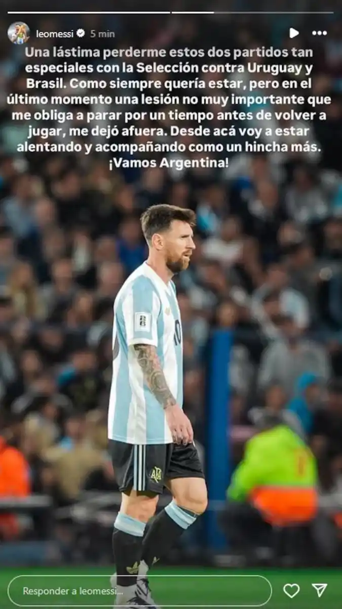 El mensaje de Messi tras quedar afuera de la convocatoria de la Selección Argentina: “Un hincha más”