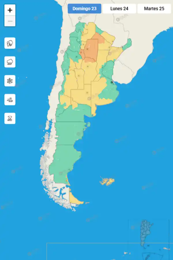 Mapa de alertas del Servicio Meteorológico Nacional