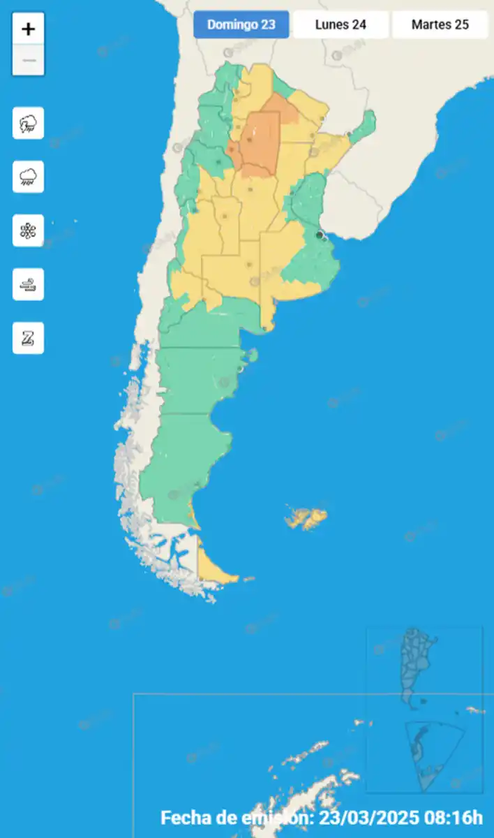 Mapa de alertas del Servicio Meteorológico Nacional
