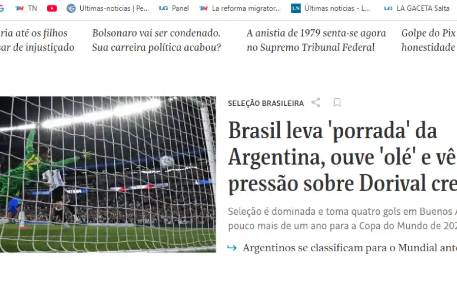 Repercusiones en Brasil tras la goleada de Argentina: paliza y cuestionamientos a Dorival Júnior