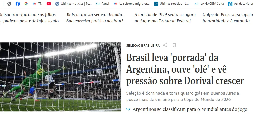 Repercusiones en Brasil tras la goleada de Argentina: paliza y cuestionamientos a Dorival Júnior