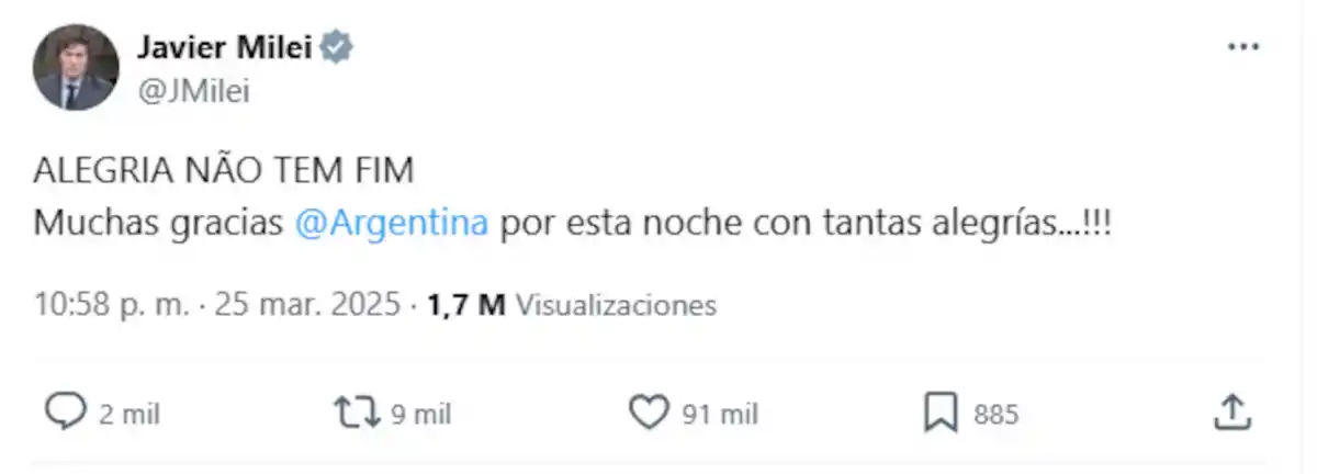 Javier Milei se burló de Neymar después de la goleada de la Selección a Brasil: Con lo que le gusta la joda