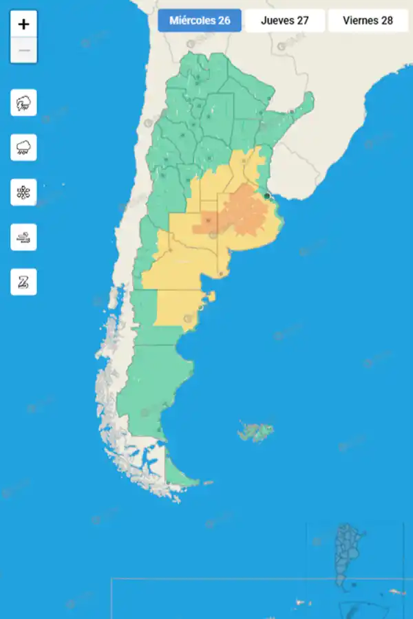 Mapa de alertas del Servicio Meteorológico Nacional