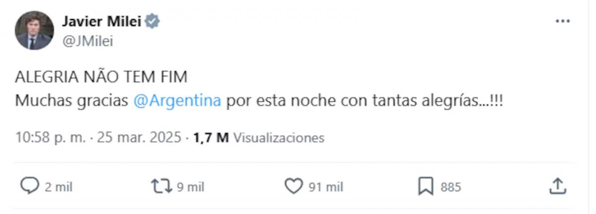 Javier Milei se burló de Neymar después de la goleada de la Selección a Brasil: Con lo que le gusta la joda