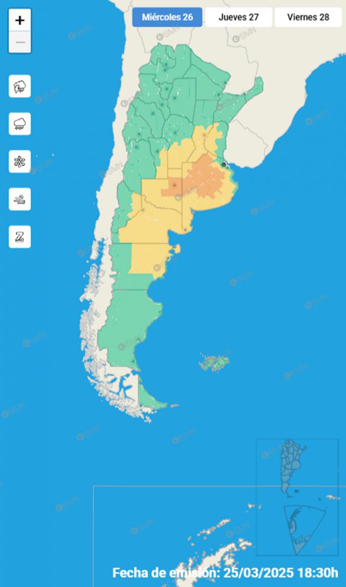 Mapa de alertas del Servicio Meteorológico Nacional