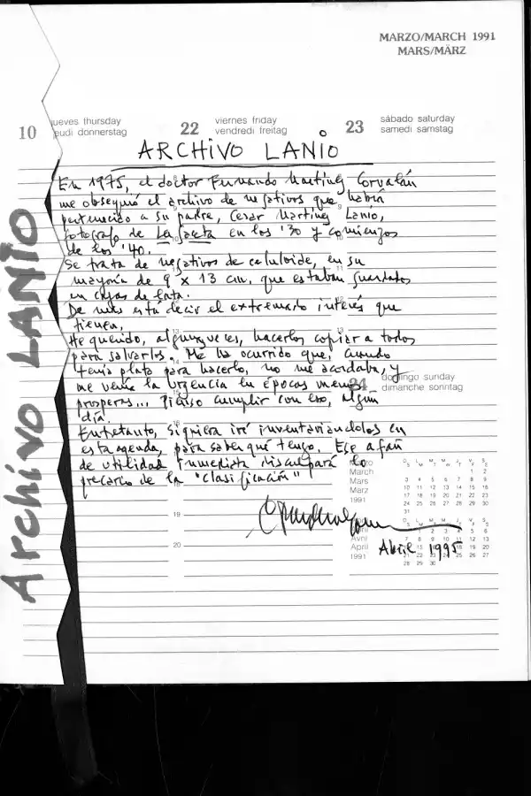 ANOTACIONES. Así registraba sus apuntes, en este caso referidos al fotógrafo de LA GACETA  César Martínez Lanio. 