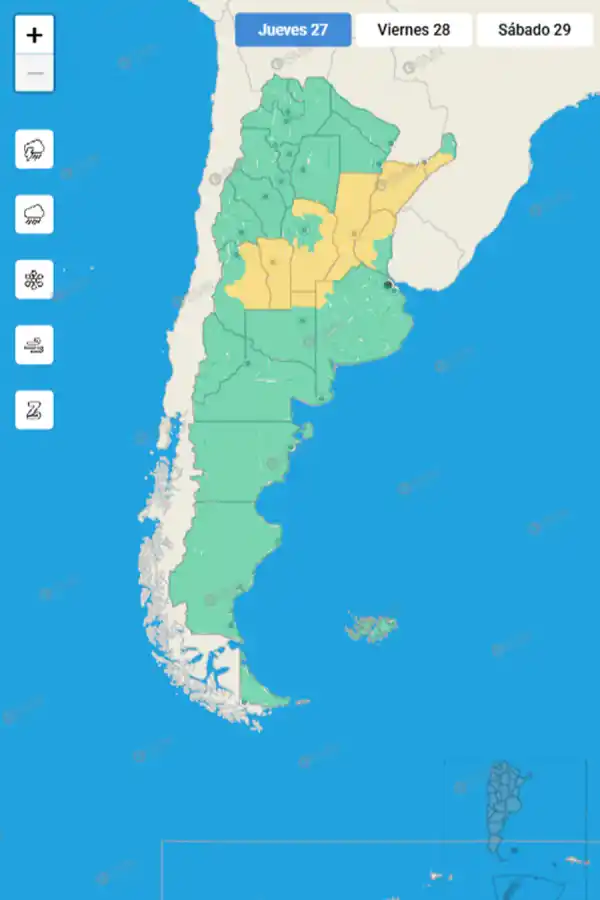 Mapa de alertas del Servicio Meteorológico Nacional