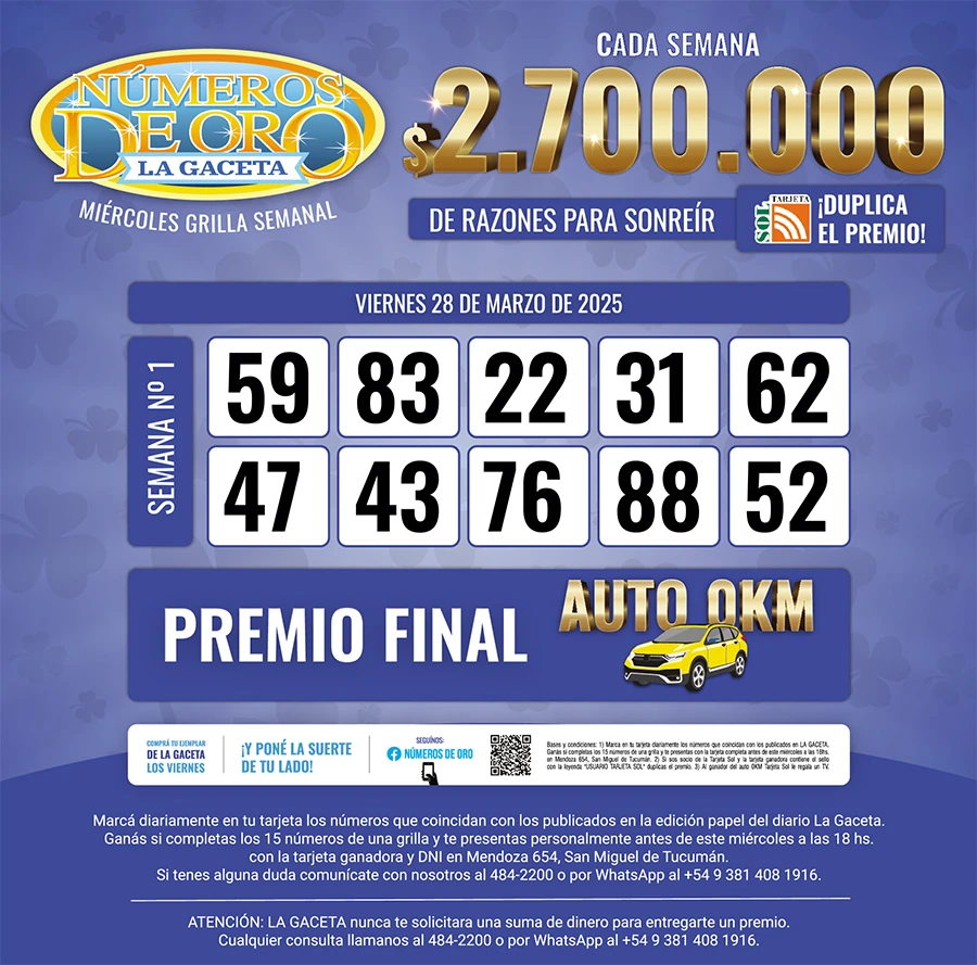 Los Números de Oro de LA GACETA del 28 de marzo de 2025