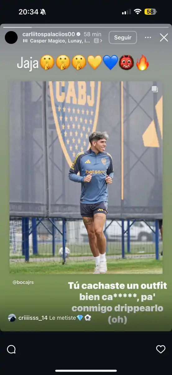 El posteo de Carlos Palacios en Instagram.