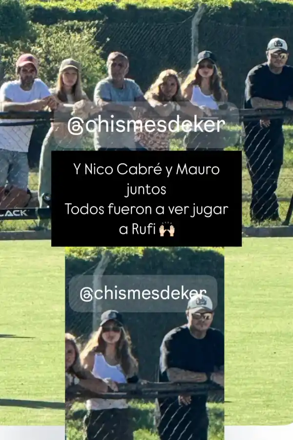 La China Suárez con Mauro Icardi en el partido de hockey de su hija, Rufina.