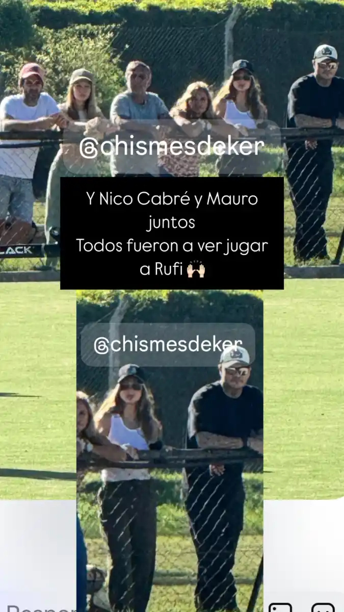 La China Suárez con Mauro Icardi en el partido de hockey de su hija, Rufina.