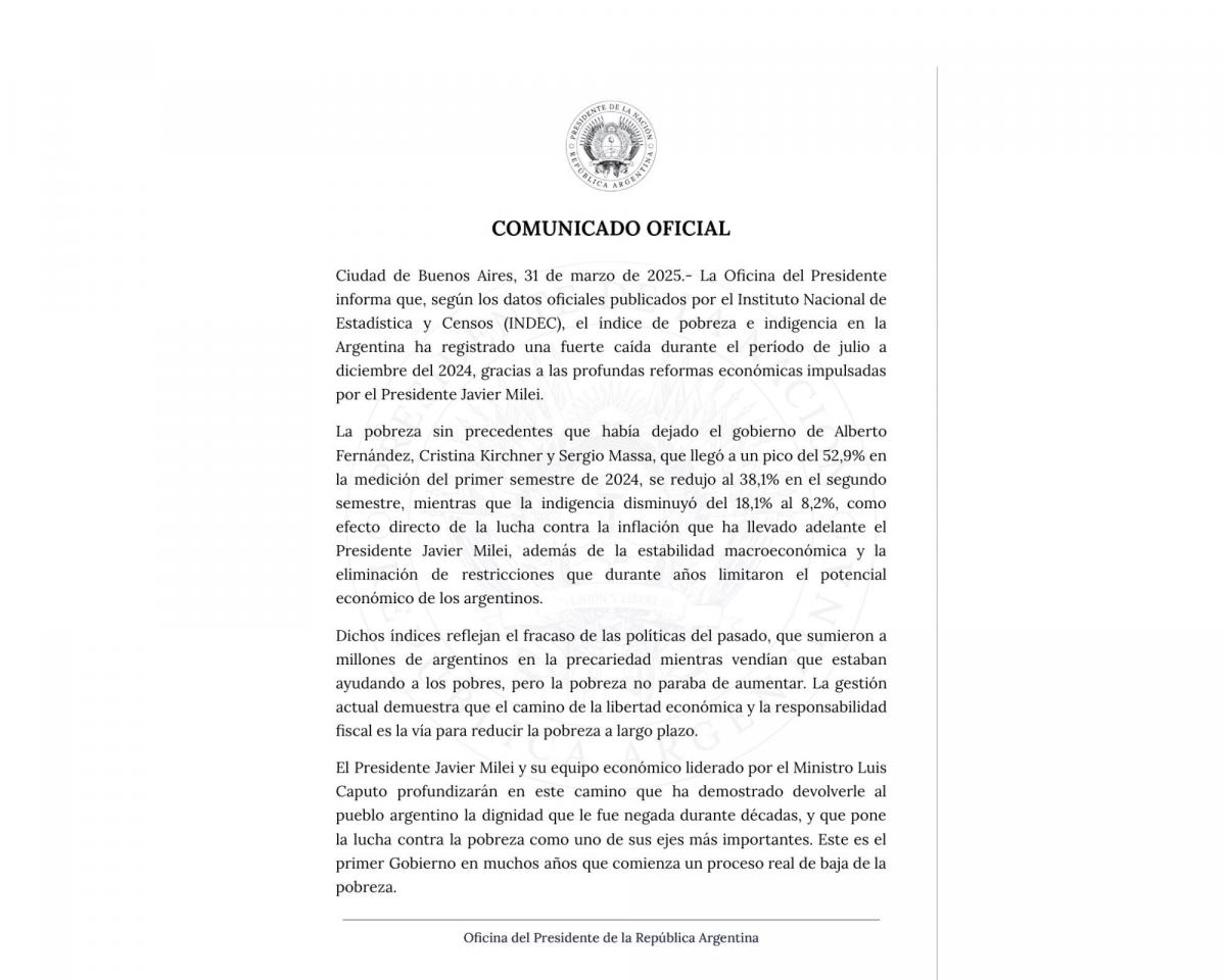 En Casa Rosada festejaron los datos del Indec y arremetieron contra la oposición