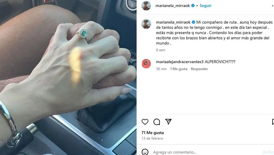 DE LA MANO. Una foto publicada por Mirra dicada a su compañero de ruta, en el Día de los Enamorados. FOTO TOMADA DE INSTAGRAM.COM/MARIANELA_MIRRAOK