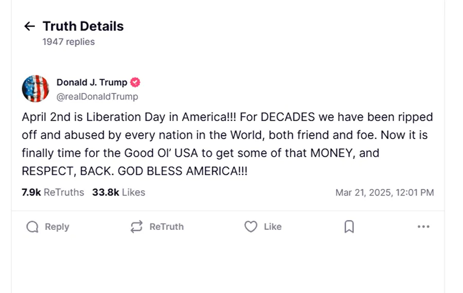 ARANCELES JUSTOS. Trump se refiere como con nostalgia a la época del siglo XIX en que Estados Unidos tenía aranceles altos y la presenta como la más próspera para el país. / CAPTURA DE PANTALLA