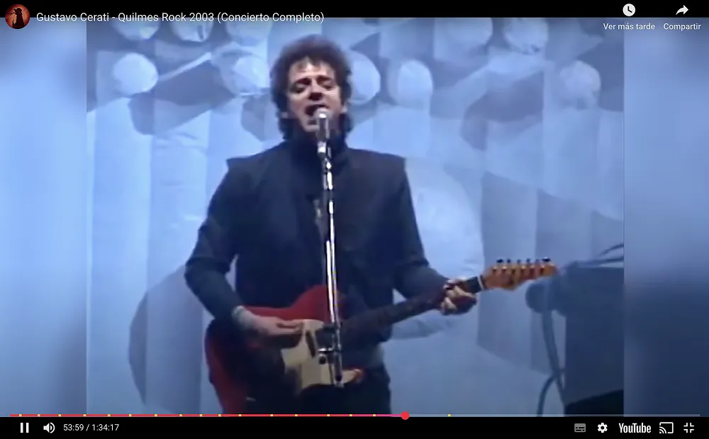 EN CONCIERTO. Gustavo Cerati en el escenario del Quilmes Rock en 2003 / CAPTURA DE PANTALLA