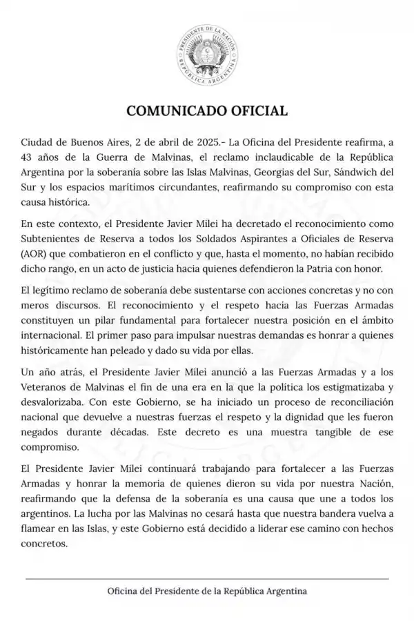 El Gobierno oficializó un ascenso para soldados que fueron reservistas en Malvinas