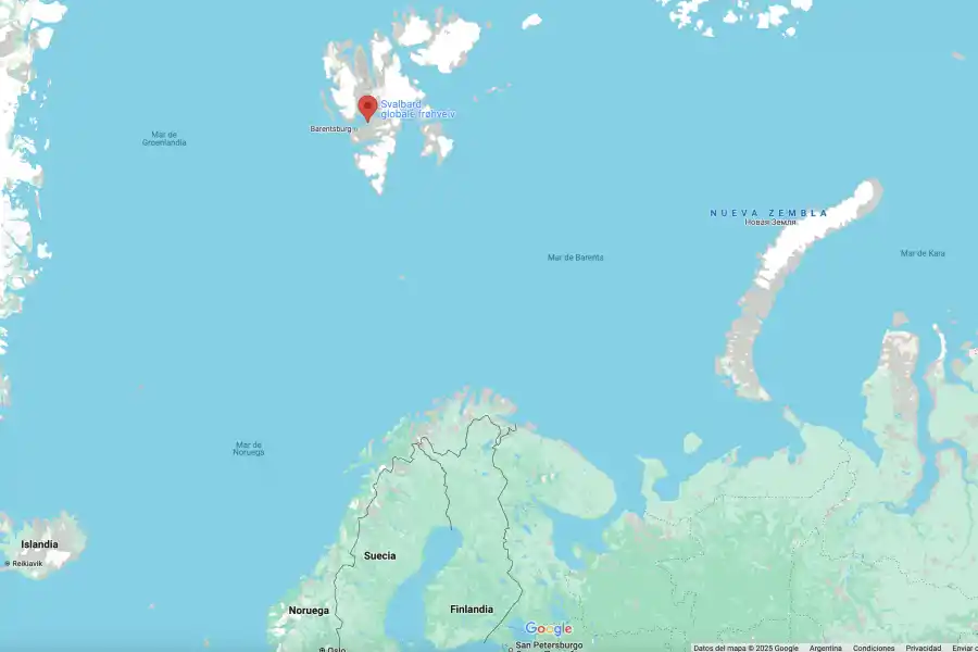 POLO NORTE. El punto rojo señala la ubicación de la Bóveda. / GOOGLE MAPS