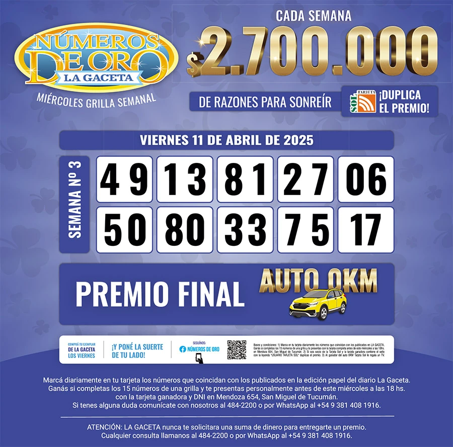 Los Números de Oro de LA GACETA del 11 de abril de 2025