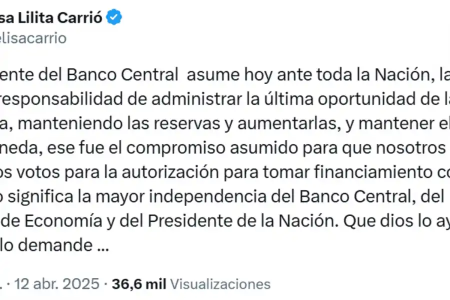El mensaje de Carrió tras los anuncios económicos: La última oportunidad de la Argentina