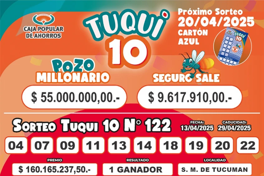 Tuqui 10: cómo salió el sorteo del domingo 13 de abril