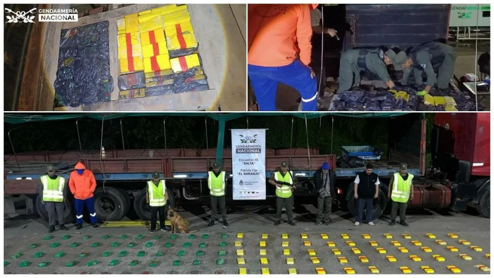 CON DESTINO A TUCUMÁN. Los gendarmes encontraron 207 kilos de cocaína que se transportaban en un doble fondo de un camión.