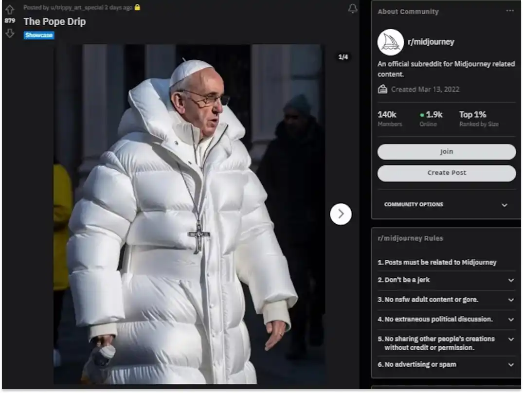 PAPA FRANCISCO. La foto viral fue creada por la inteligencia artificial de Midjourney.