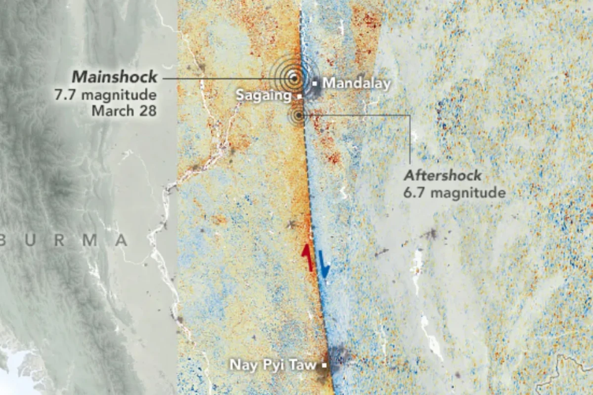 La impresionante fractura que dejó el terremoto de Myanmar. Foto: Mshable India