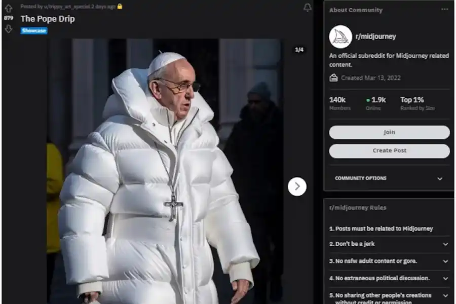 PAPA FRANCISCO. La foto viral fue creada por la inteligencia artificial de Midjourney.