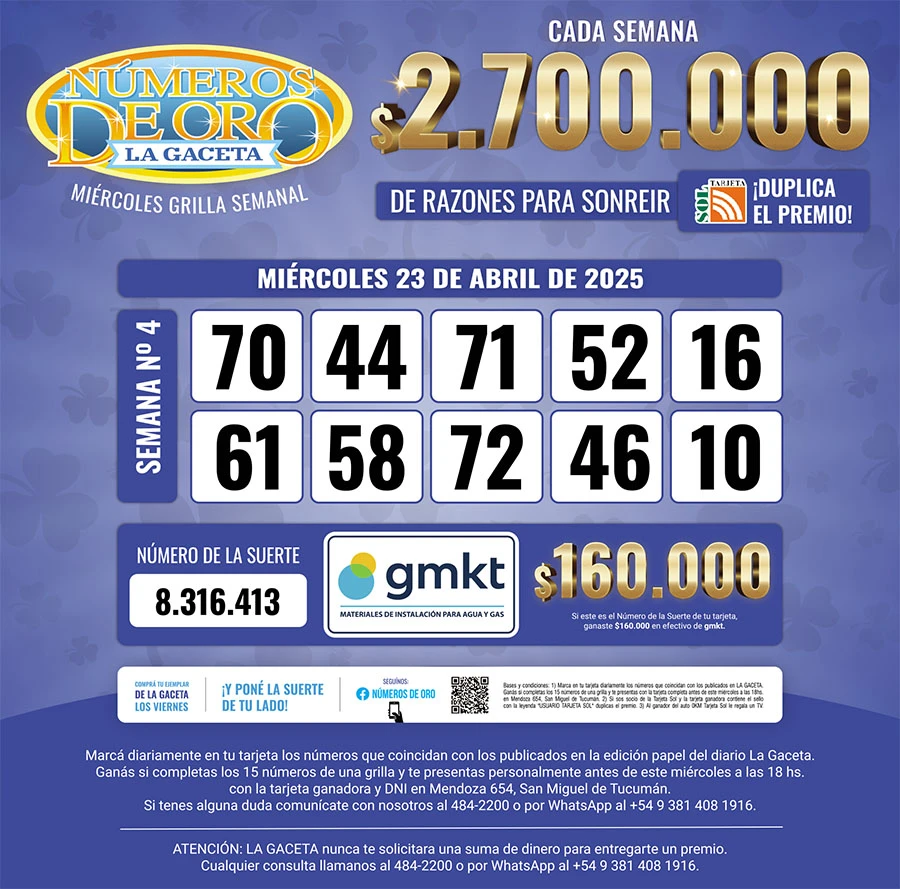 Los Números de Oro de LA GACETA del 23 de abril de 2025
