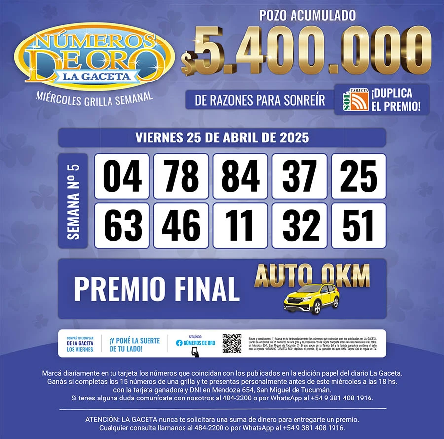Los Números de Oro de LA GACETA del 25 de abril de 2025