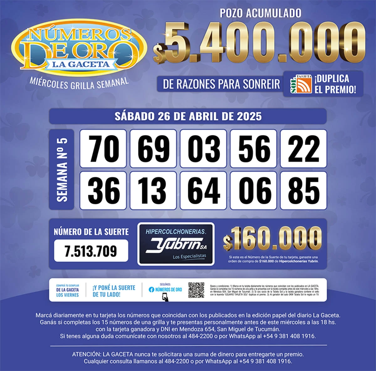 Los Números de Oro de LA GACETA del 26 de abril de 2025